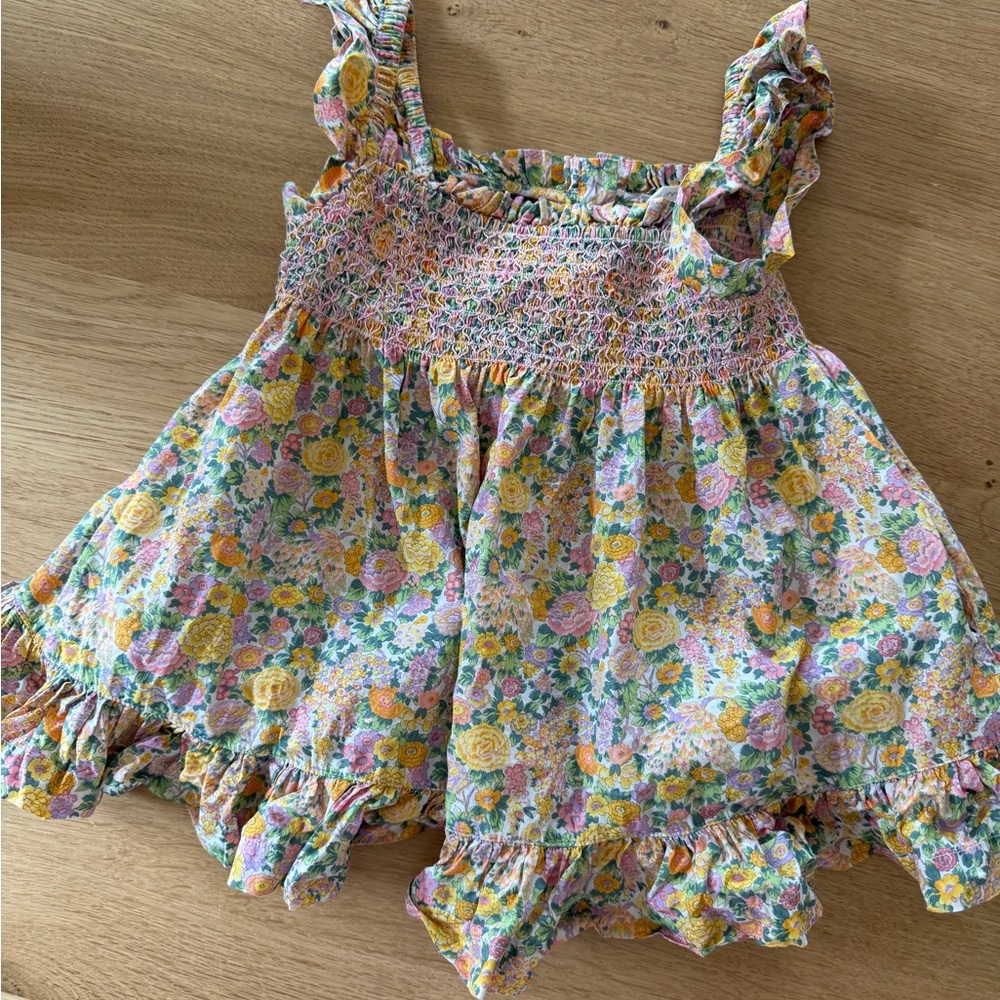 Minnow Floral Ruffle Summer Sundress - Yellow & Pink with Liberty Fabric